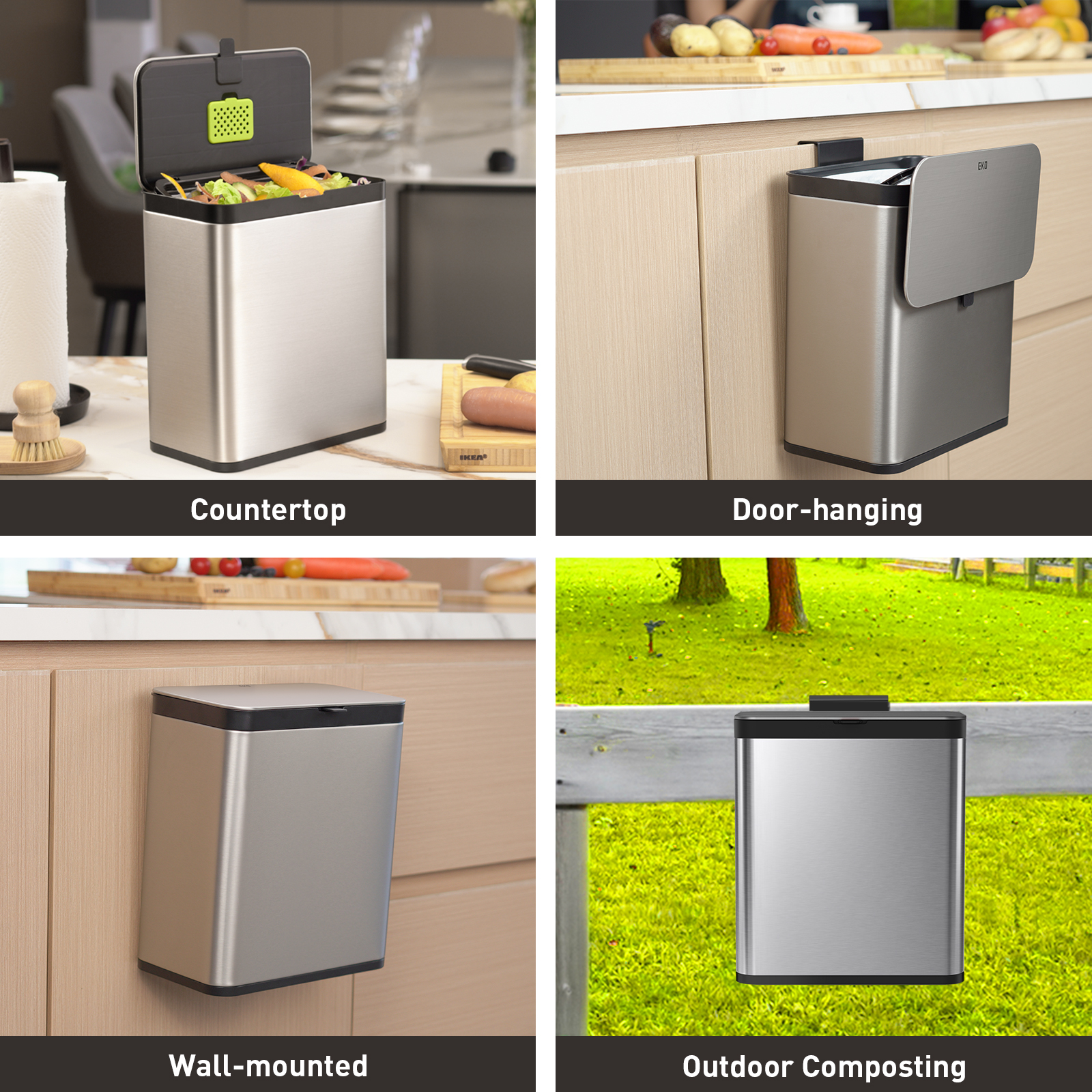 EKO Kitchen Compost Bin, 7L Stainless Steel with Removable Inner Bucket #eko #dustbin #compostbin