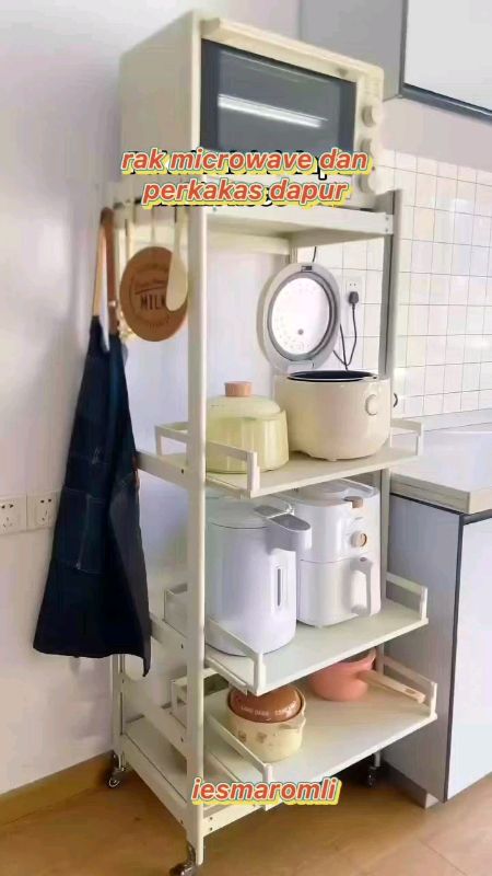 Rak 5 tingkat ni jimat ruang dapur! Letak microwave dan barang elektrik lain. #RakDapur #MicrowaveShelf #ShopeeStorage