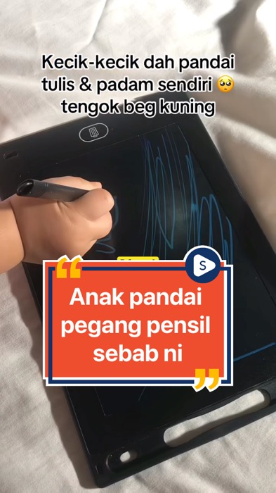 Anak baru setahun lebih dah pandai pegang pensil dengan betul sebab guna ni . #lcdtabletforkids