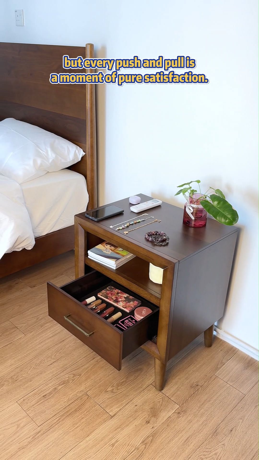 [🔥 LAST BATCH] Aleara Bedside Table — Solid Quality & Golden Height! ✨🛏️ #SolidWoodLegs #SolidWalnut #stable #Storage #elegent #alearaset