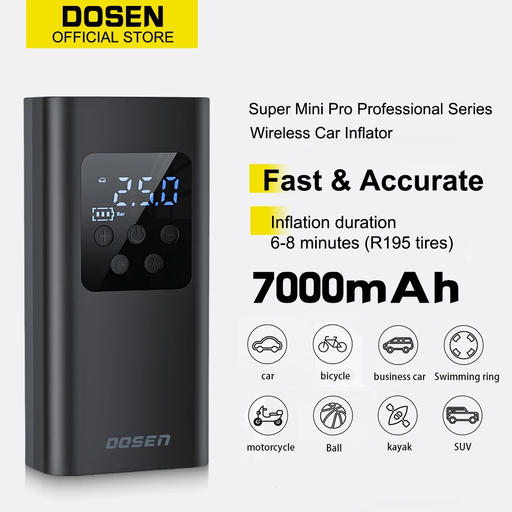 Review DOSEN Wireless Car Air Pump Portable Air Compressor  LCD Display