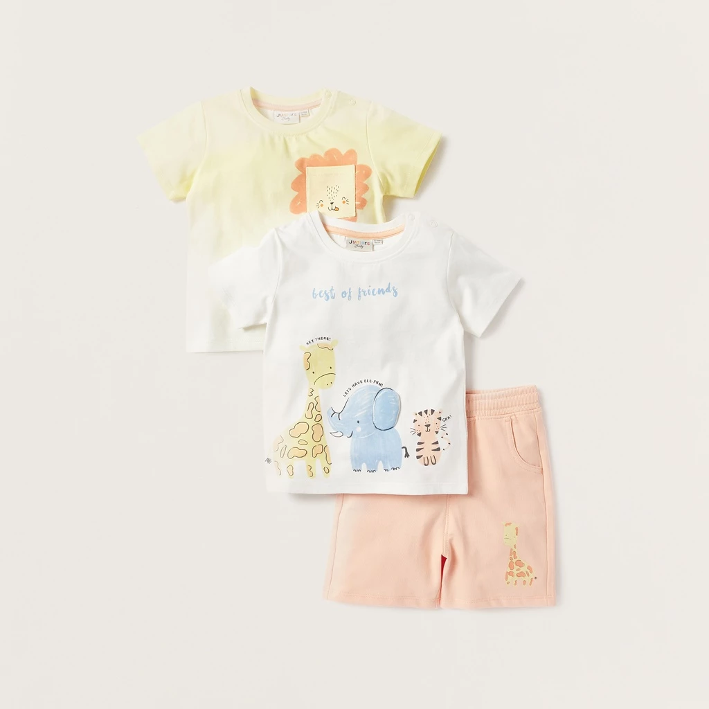 3-Piece Printed T-Shirt And Shorts Set