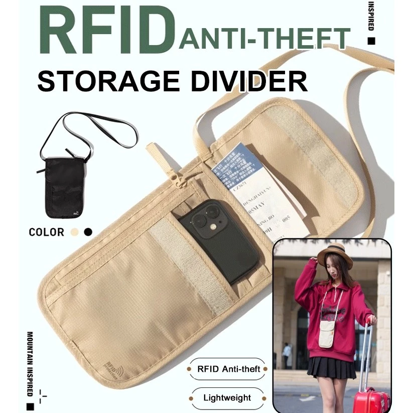 Multifunctional neck travel document bag